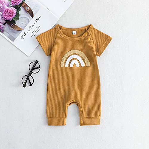 Lin&Babay Newborn Baby Girl Boy Rainbow Clothes Short Sleeve Romper One Piece Bodysuit Jumpsuit Summer Outfit (Brown, 9-12 Months) #TOP1