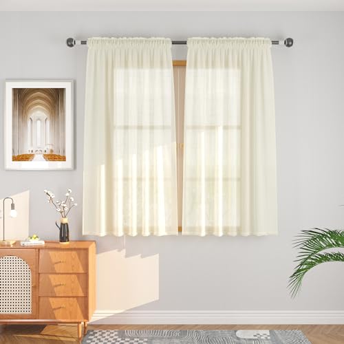 UPOPO Ivory Sheer Curtains 54 inches Linen Texured Farmhouse Living