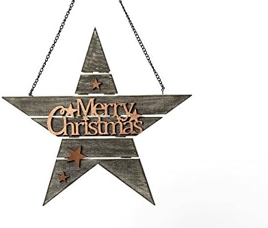 HEITMANN DECO, Christmas wooden star decoration, grey/copper, with Merry Christmas lettering, metal chain for hanging, (English version)