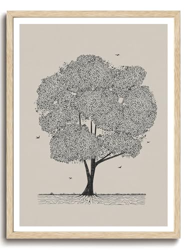 KISSFOX Jesus OAK Wood Framed Wall Art Parable of the Mustard Seed Canvas Art Prints Kingdom of Heaven Bible Pictures Wall Decor Christian Faith Art Paintings Posters For Bedroom Living Room