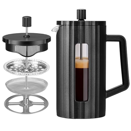 Kryndle Cafetiere - 1000ml French Press Coffee Maker with Heat-Resistant Glass & Stainless Steel Filter for Home, Office & Camping (Black)