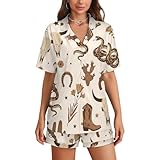 MEIKKO Pajamas for Women Short Sleeve Cowboy Hat Boot...