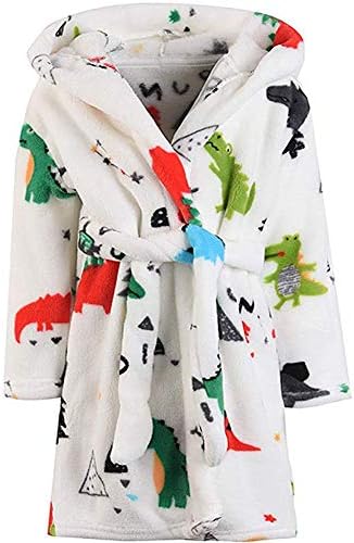 Girls Bathrobes Toddler Kids Hooded Robes Flannel Sleepwear for Kids Girls(Cartoon Dinosaur