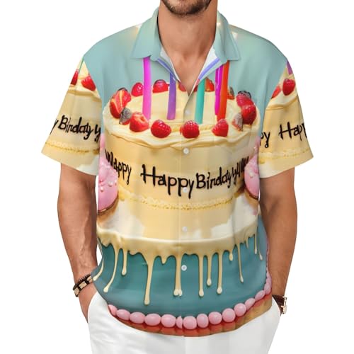 Chemise manches courtes homme imprimé Happy Birthday doux vêtement quotidien
