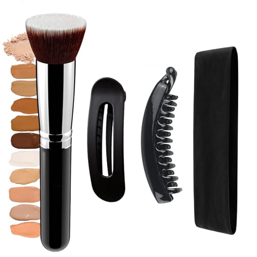 Tecerrity Foundation Brushes Set- 4Pcs Makeup Brush for Liquid, Cream, Powder, Flat Top