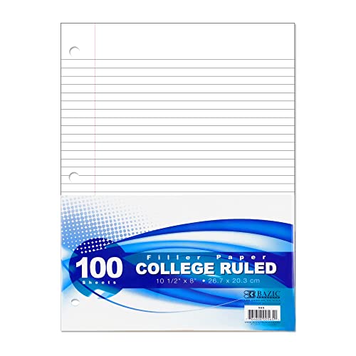 BAZIC Products College-Ruled Filler Paper, 100 Sheets, 36-Case