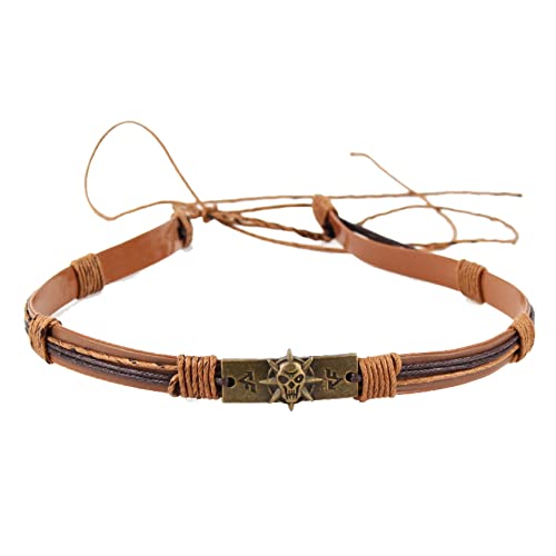 Cybling Hat Bands For Women Fedora Handmade Diy Europe Style Retro Skull Leather Thin Belt Lace-Up Girdle Decorative Men Ornaments Brown #TOP25