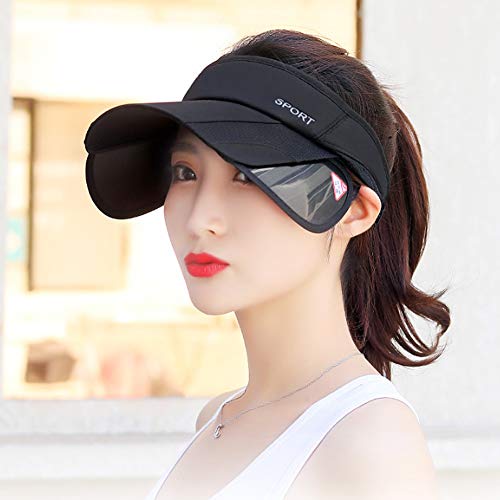 Summer Sun Visor Hat - Women Adjustable Golf Cap with Retractable Brim, UV Protection Beach/Tennis Sport Hat (Black) - Image 6