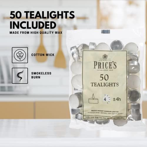 Prices Patent Candles White Tealights Bag, Pack of 50, Wax, l x 3.8cm w x 1.8cm h - View 8