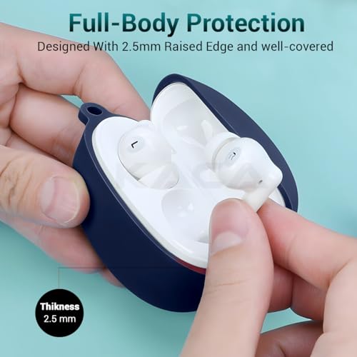 Image of KACA Protective Shockproof Silicone Cover Case with Buckle Compatible with Oppo Enco Air 2 Pro (Midnight Blue)