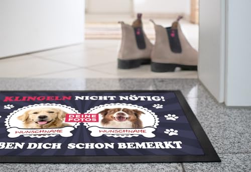SpecialMe® Fußmatte mit eigenem Hund selbst gestalten personalisiert mit Name und Foto Haustier Hundebesitzer rutschfest & waschbar 2 Hunde schwarz 60x40cm