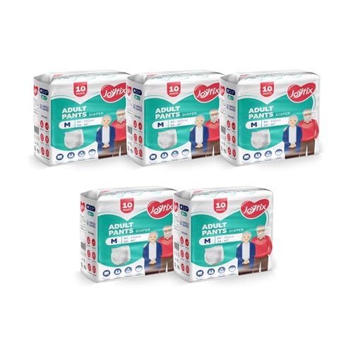 Image of JOYFIX Adult Diapers | Pant Style | Waist Size 60-102 cm (24 inch-40 inch) | Medium | Pack of 5 | Odour lock | Anti-Bacterial Absorbent - M (50 Pieces)