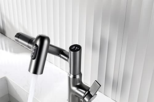 Lefton Rotatable Bathroom Faucet with Temperature Display (Batteries-Free), 3 Water Modes, Dark Grey, BF2204-2 - Thumbnail 5
