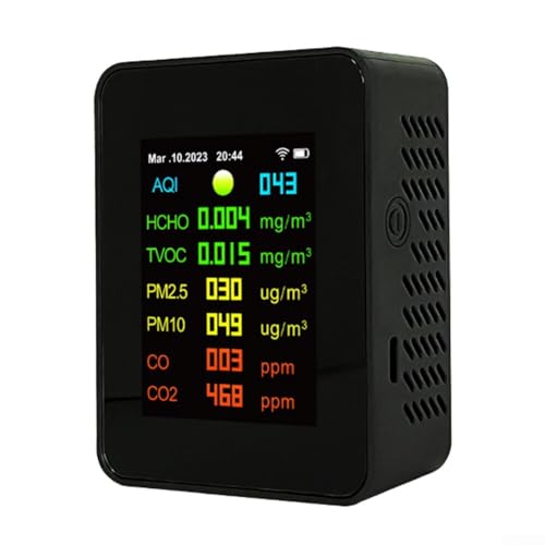 Détecteur de dioxyde de carbone, 9 en 1, moniteur de qualité de l'air, moniteur numérique, testeur de température et d'humidité pour la maison et le bureau (noir)