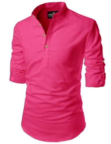Image of Univibe Full Sleeve Chinese /Rounded /Mandarin Collar Pure Cotton Casual, Wedding, Party, Festival Stylish Short Length Slim fit Kurta Style Shirt for Men and Boys.