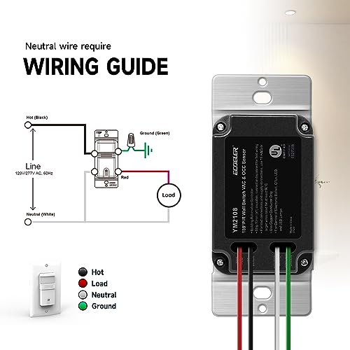 ECOELER Motion Sensor Light Switch, Occupancy & Vacancy Model Motion Activated Wall Switch, Single Pole Sensor Switch for Laundry, Garage, Neutral Wire Required, UL & FCC Listed by ECOELER - Image 6