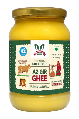 Gavyamart A2 Gir Cow Cultured 100% Desi Ghee for Health & Welness | Bilona Two Way Hand Churned | Indian Gir Cow Ghee, Pure A2 Ghee, Natural & Healthy, Non-GMO | Lab Certified (500 ML)