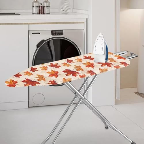 Image of Easy Installation 15x54 Fall Maple Leaf Ironing Board Cover - Elastic Edge, Fit Standard Size Iron Board Cover, Stain Resistant, Setup for Effortless Ironing Experience