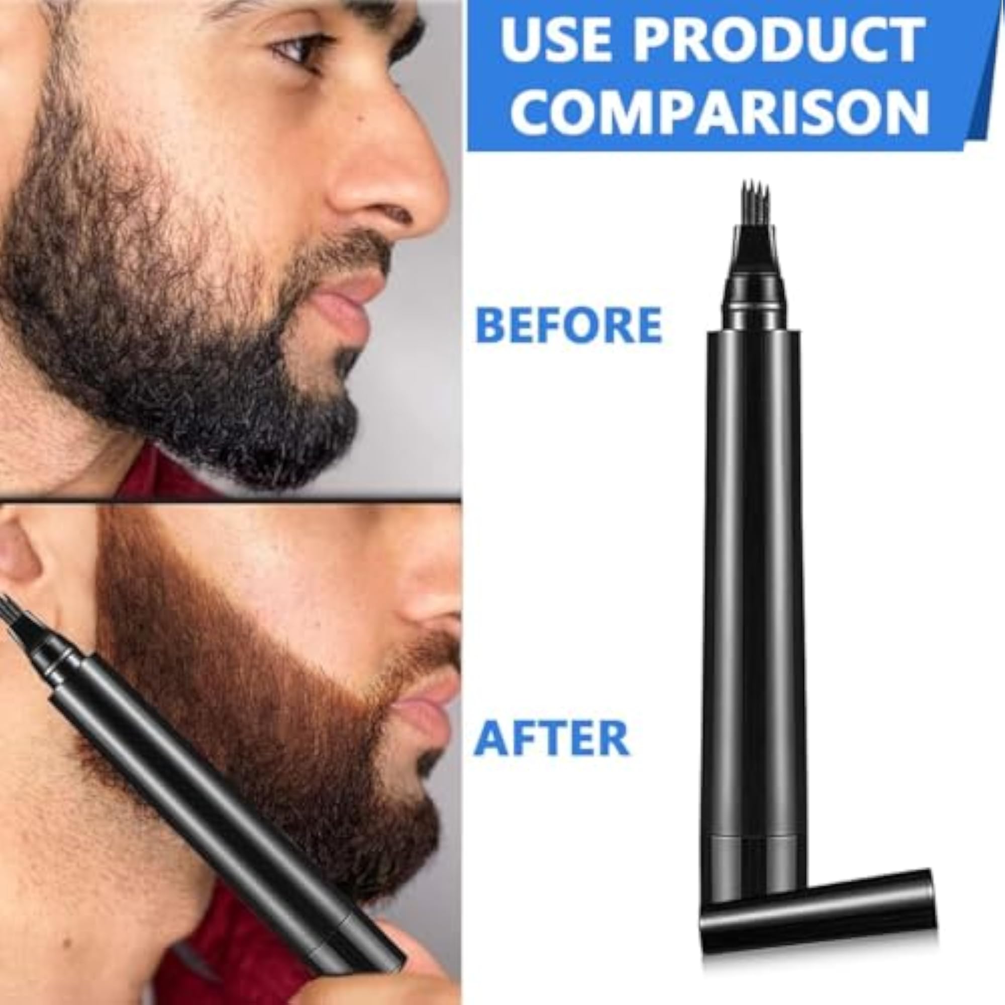 Beard Pencil Filler for Men, Waterproof Styling Pen with Brush