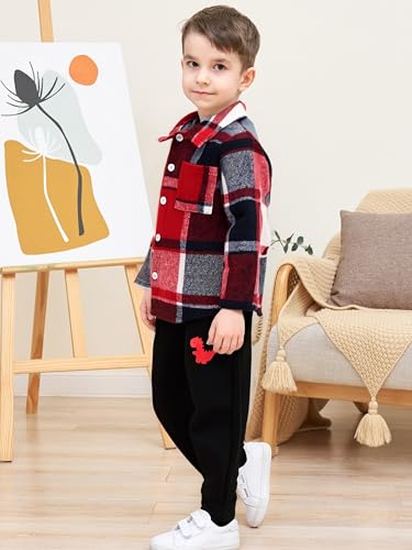 Toddler Boy Clothes Button Down Plaid Sweatshirt Pants 2PCS Boy Winter Fall Outfits Set2