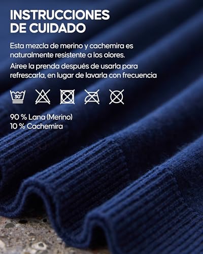 DANISH ENDURANCE Jersey de Lana Merino con Mezcla de Cachemira para Hombre, Azul Oscuro, M