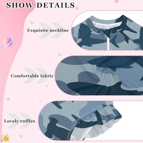 Girls Long Sleeve One Piece Swimsuits UPF 50+ Quick Dry Rashguard Bathing Suits Zipper Swimwear Size 3-12Y4