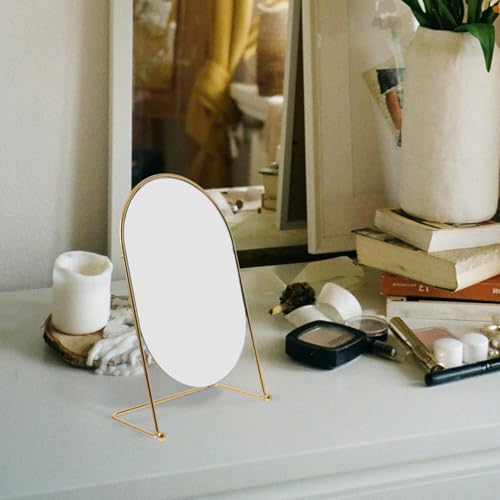 Espejo de maquillaje ovalado con soporte y acabado dorado miniatura 5