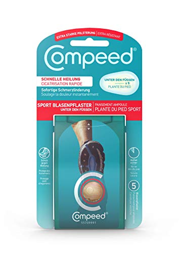 Compeed Underfoot Blister Plasters, 5 Hydrocolloid Plasters, Foot Treatment, Heal fast, Thicker Cushioning Zone, Dimensions: 4.0 cm x 6.6 cm