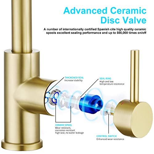 Crea Bar Sink Faucet, Sink Faucet Single Hole Gold For Bathroom Kitchen Campers With Deck Plate Prep Wet Utility Small Mini Outdoor Faucet Vessel Farmhouse Vanity Lavatory #TOP3