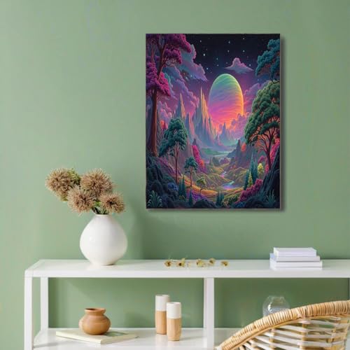 Peinture Planètes Montagnes Dorée sur Toile sans Cadre 50x70cm