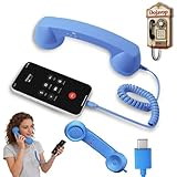 Retro Phone Handset Home Decor Aesthetic for iPhone Landline Rotary Phone for Home Pop Corded Telephone Handset for Cell Phones Connect to House Old School Vintage Telephone Receiver (Blue)
