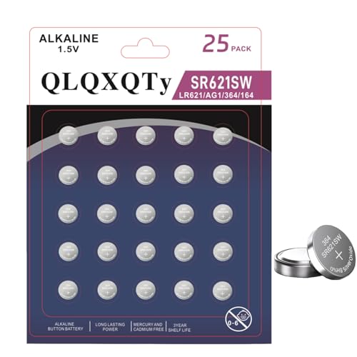 QLQXQTy SR621SW Watch Battery AG1 364/363 LR621 V364 1.55V Silver Oxide Battery 25 Pack