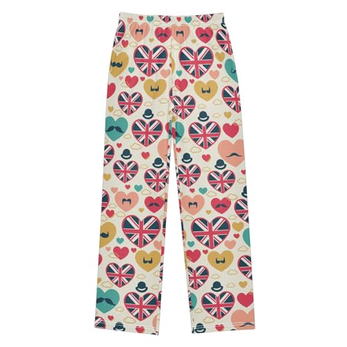 British Beard Love Heart Boys Long Pants Soft Trousers Elastic Waist Kids Lounge Bottoms with Pockets S-XL - Main Image