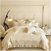 ADovz French lace Bedding Set 1000TC Egyptian Cotton Embroidery Duvet Cover Set Bed Sheet Pillowcases,Bed Sheets, Queen, Beige, FH-762