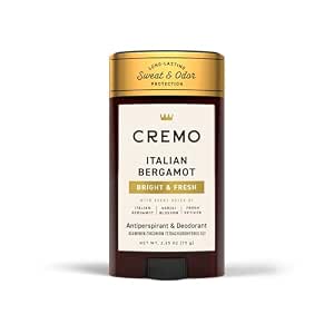 Cremo Italian Bergamot Antiperspirant & Deodorant for Men, 48-hour Sweat and Odor Protection, 2.65oz