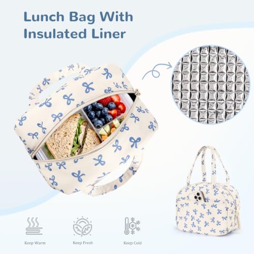 Image of Coquette Backpack Set, Cute Kawaii Aesthetic Daypack Bow Rucksack (A02 Bow Blue)