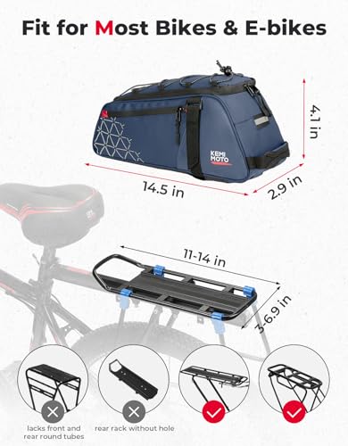 image for KEMIMOTO Rear Bike Rack Bag - 8L PVC Water Resistant Ebike Bags for Bi