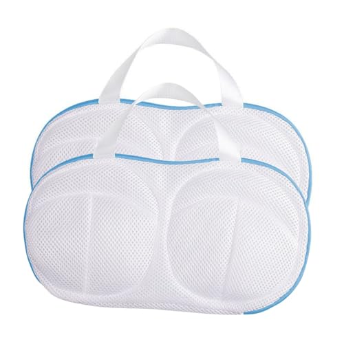Hongzhanfa洗濯ネット ブラジャー ブラジャー専用ネット 三重保護 大きいサイズ ドラム式 洗濯機 洗濯 ブラ 崩れ 32x18cm 2枚入り (胸型スタンド付き, 青いパイピング)