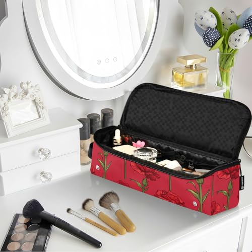 Red Cartoon Carnations Hair Tool Travel Bag with Iron Mat Portable Hair Styling Tool Organizer for Flat Iron Hot Tools and Haircare Accessories Travel Bag for Women miniatura 6