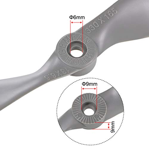uxcell RC Propellers CW 13x6.5 Inch 2-Vane for Airplane Nylon Gray 2Pcs with Adapter Rings