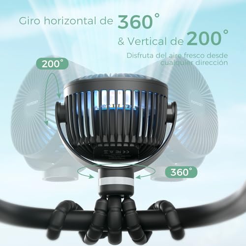 Miniatura 6 de Momcozy 8000mah Ventilador Portátil Para Cochecito, Batería De Duración 27h, 360 Rotación,4 Velocidade, Luz De Noche, Ventilador Silla De Paseo Recargable Usb,Viajes, Dormitorio