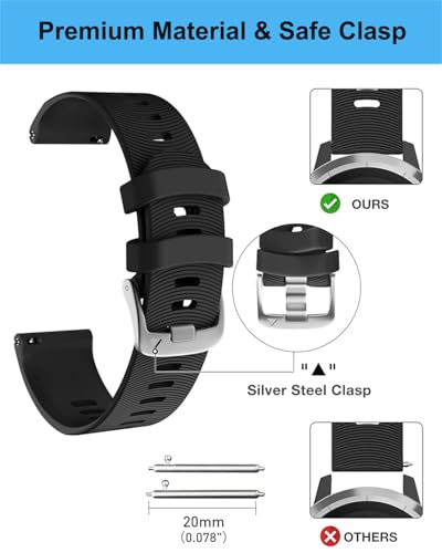 20mm Silicone Watch Bands for Garmin Forerunner 55 165 245 645, 3pcs Sport Band Strap for Vivoactive 6, Vivoactive 5, Venu Sq, Venu Sq 2, Approach S70 Smartwatch (Dark Blue) - image 3