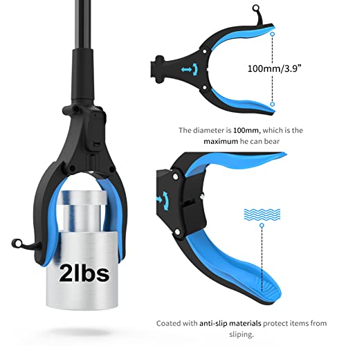 32\'\' Long Grabber Tool, Grabbers for Elderly Grab It Reaching Tool with Light, Grabber Reacher Tool Heavy Duty with Rotating Jaw & Magnet, Folding Stick Picker Upper Trash Grabber (Blue)