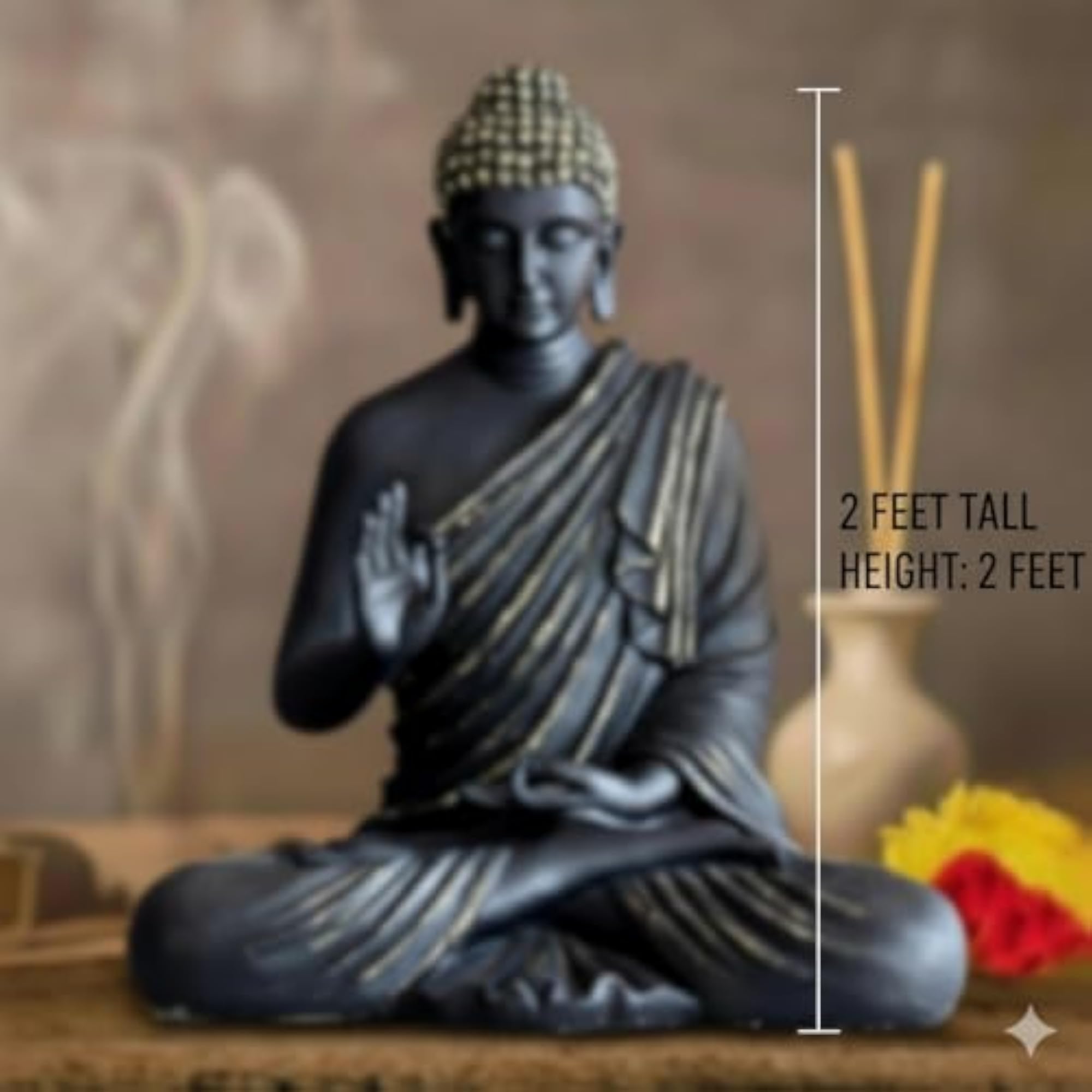 24-Inch Golden Meditating Buddha Statue, Premium Decor