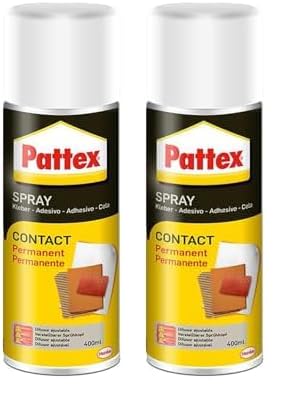 Pattex Contact Spray, cola de contacto permanente, pegamento spray de base disolvente, pegamento fuerte para trabajos de bricolaje y reparación, 1 bote x 400 ml (Paquete de 2)