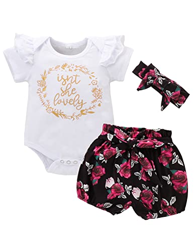 MUMZUGI Ensemble Bébé Fille Enfant Combinaison + Shorts + Bandeau Bébé 3 pezzi Cover