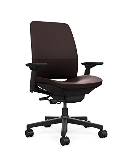 Steelcase Amia Ergonomic Office Chair with Adjustable Back Tension and Arms | Flexible Lumbar with Sliding Seat | Black Frame and Mahogany Leather