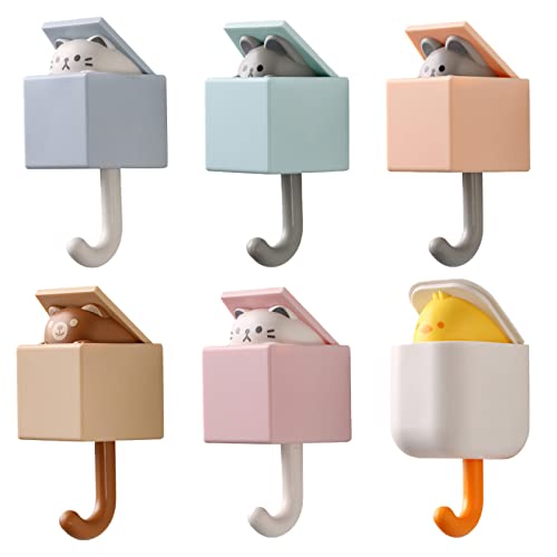 Koomuao Lot de 6 Crochets Adhésifs Animal Mignonne Patère Murale Bureau Rétractables Porte Manteau pour Enfant Porte Serviette Porte-Clés Mural Accroche Clef pour d'entrée