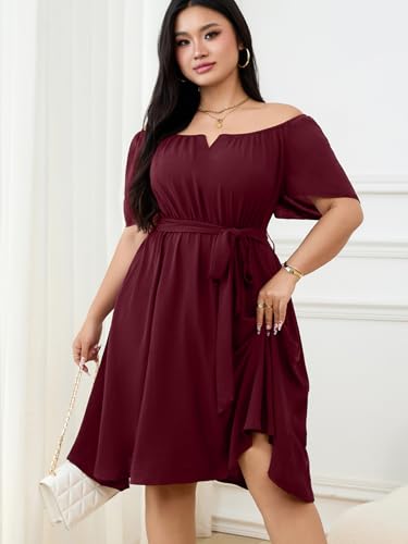 RWJ Plus Size Women Dress V Neck Short Sleeve Mini Formal Wedding Cocktail Party Dresses with Belt4