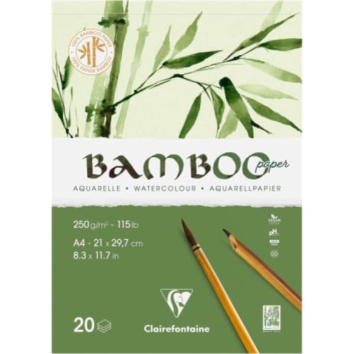 Lot de 4 Bloc encollé de 20 feuilles de papier aquarelle Bamboo, 250 g/m², A4
